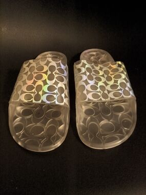 Clear Holographic Logo-Print Kids Slide Sandals